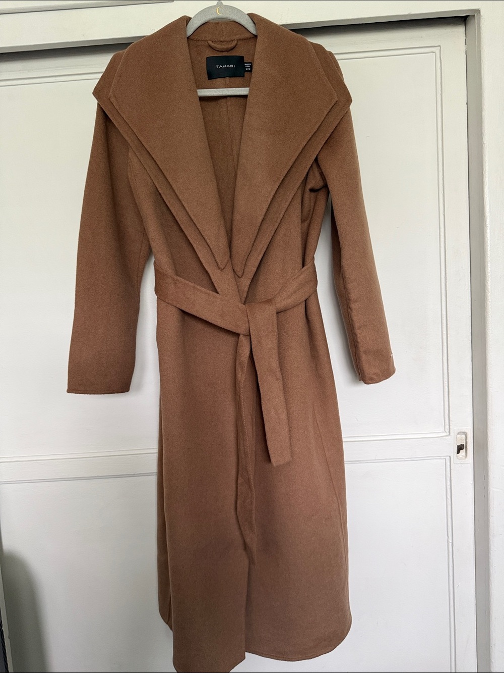 Tahari Camel Brown Long Wrap Coat with Belt